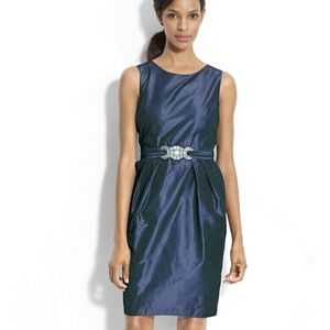 Alex Evenings Blue Taffeta Dress with Crystal Detail MOB Wedding Event 12 Petite